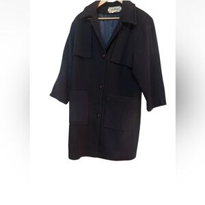 L.L. Bean Vintage Wool Overcoat Navy Blue Size 12 Button Front Freeport Maine